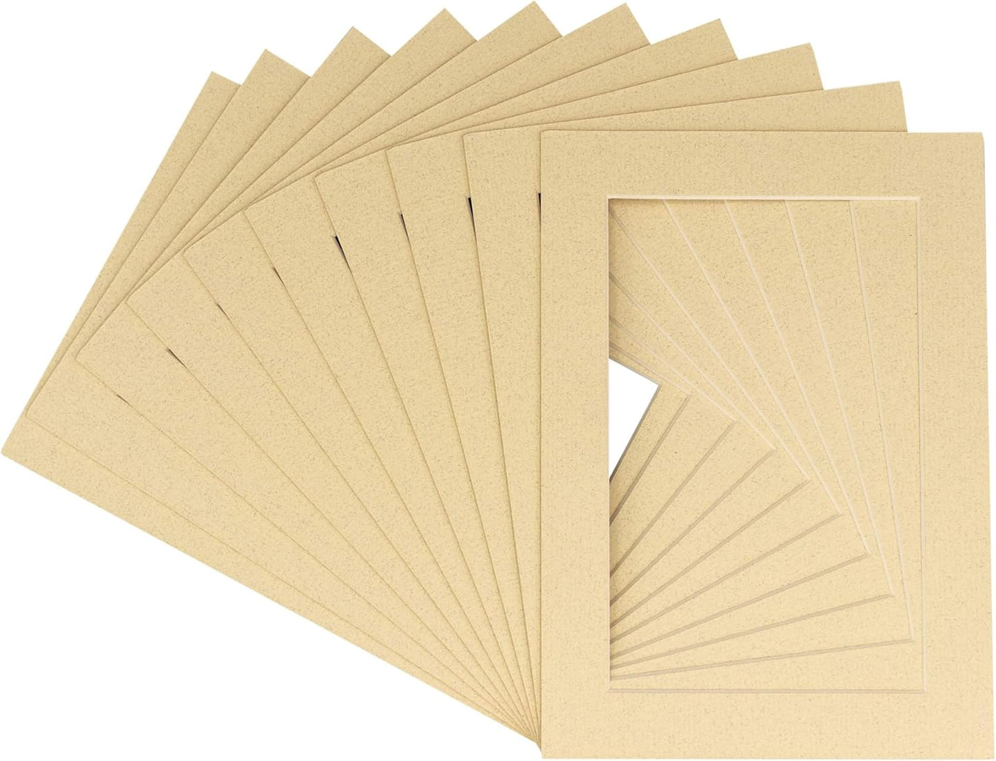 Pack of Ten Acid Free 8.5x11 Mats Bevel Cut for 7x9 Photos - Tan Precut Matboards With Backing Boards and Self Seal Photo Mat Bags For Pictures, Photos, Framing - 4-ply Thickness