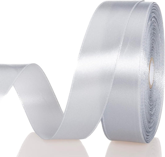 1 Inch Silver Solid Satin Ribbon, 50 Yards Craft Fabric Ribbon for Gift Wrapping Floral Bouquets Wedding Party Decoration