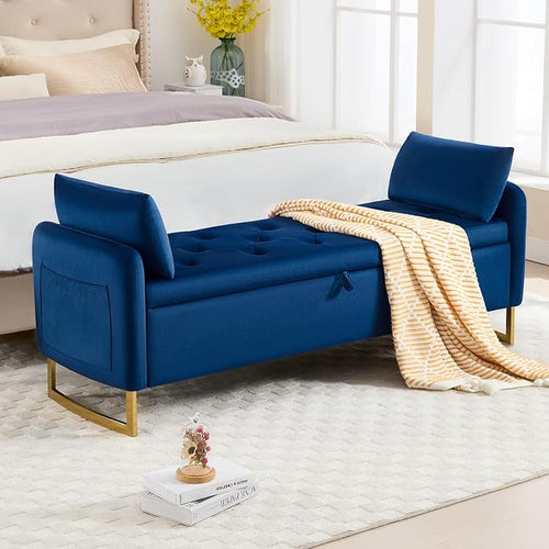 65" Storage Bench for Bedroom, Velvet End of Bed Bench, King Size Bed Benches by HOMYKA