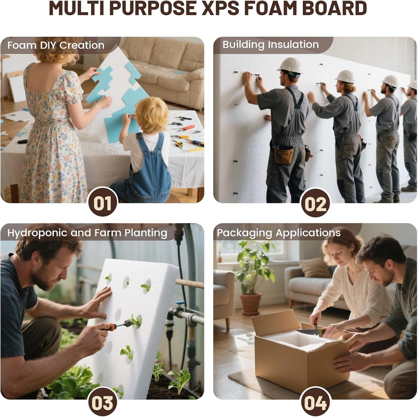 Gvereld High Density XPS Foam Board,4 Pack 11.7x11.7x0.79in Polystyrene Craft Foam Sheets, Rigid and Easy to Shape,DIY Modeling Art Projects, Party Decoration, Foam Cosplay, Heat Insulation