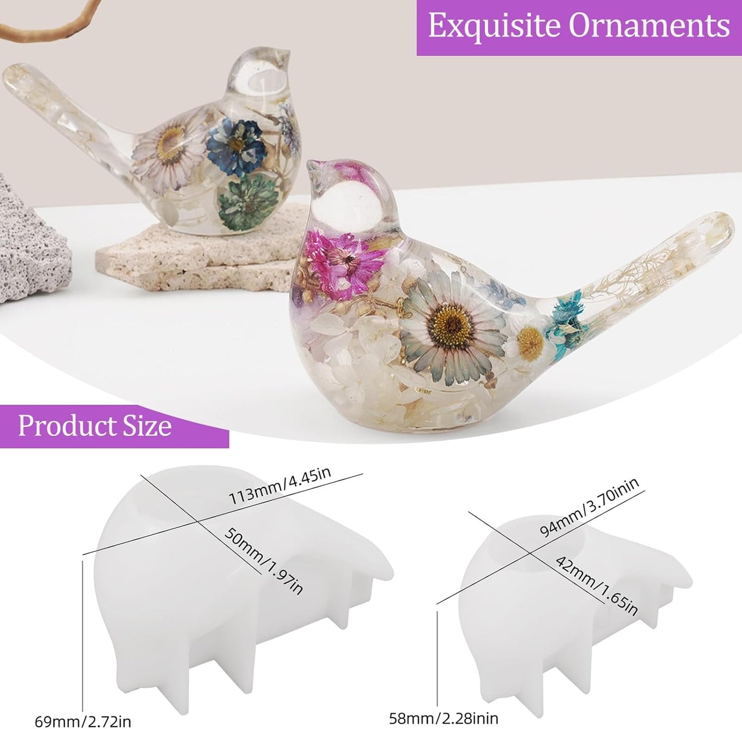 2Pcs Bird Resin Molds, Bird Silicone Epoxy Molds, 3D Animal Resin Silicone Molds for Resin Casting, DIY Crafts, Indoor Desktop Decor