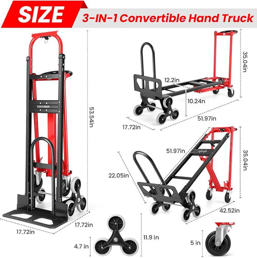 4-in-1 Hand Trucks Dolly 1000 LBS Stair Climbing Cart, Heavy Duty Industrial - Image 2