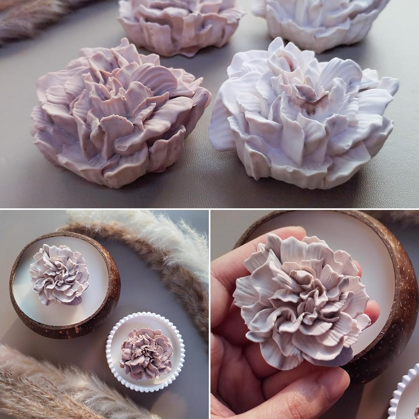 Wehous 2PCS Carnation Flower Candle Molds, 3D Flower Fondant Chocolate Cake Cupcake Topper Decoration Mold, Cute Floral Epoxy Resin Candle Soap Wax Concrete Polymer Clay Casting Craft Mould