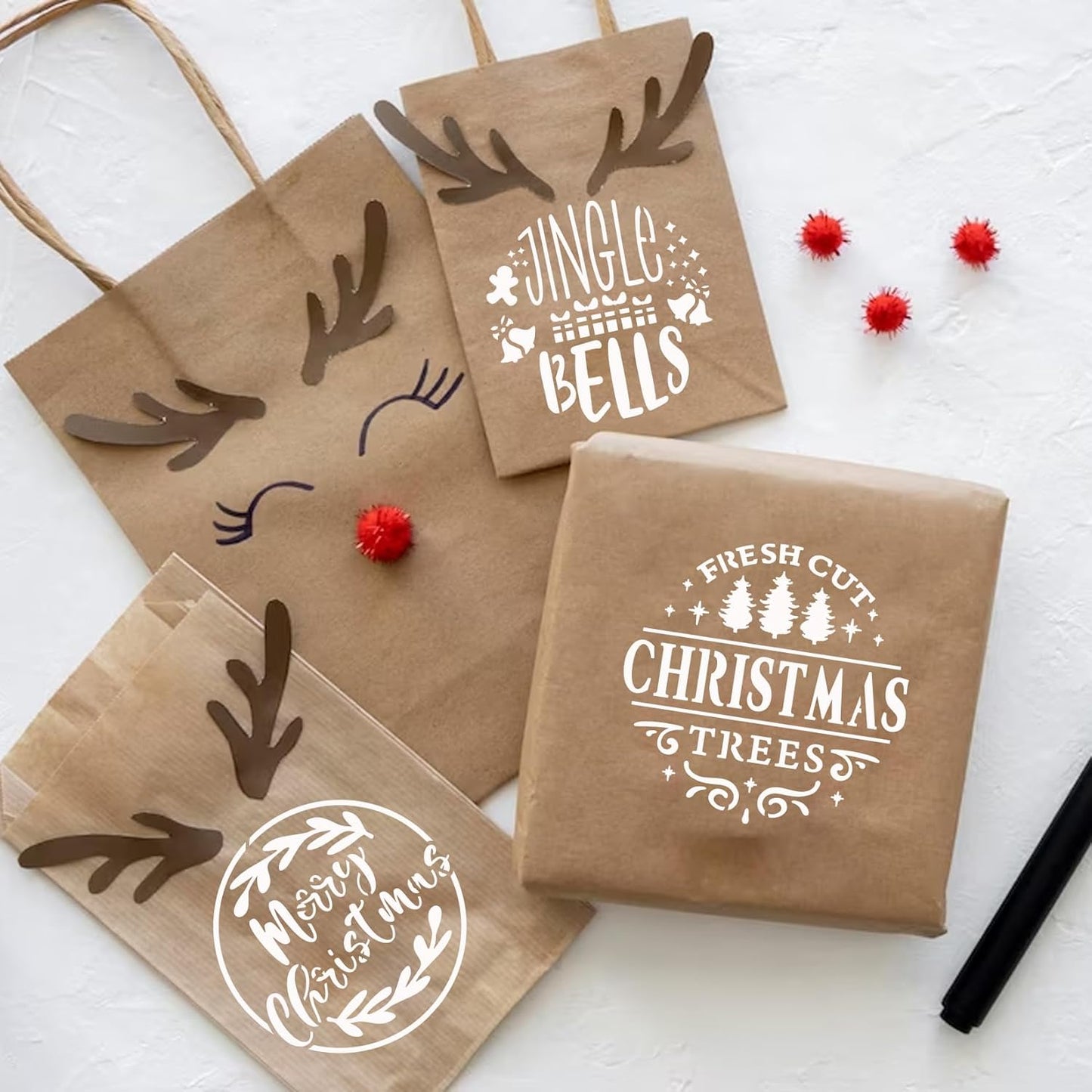 Small Stencils for Painting on Wood Reusable, 3 Inch Reusable Stencil for Craft Ornament Paint Template Stencils for Wall Card Rock Wood Signs Coasters Canvas Home Decor (Christmas Words 3)
