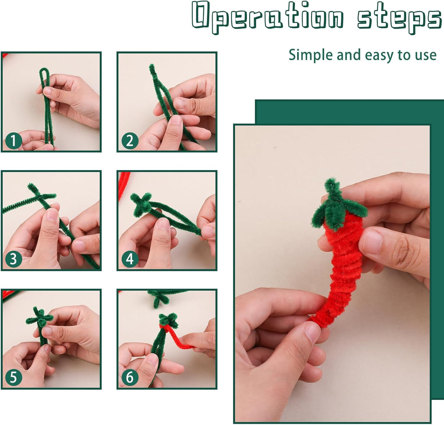 kdafio 120 Pieces Pipe Chenille Stems, Christmas Solid Color Pipe Cleaners Set for DIY Arts Crafts Decorations (Red+Green)