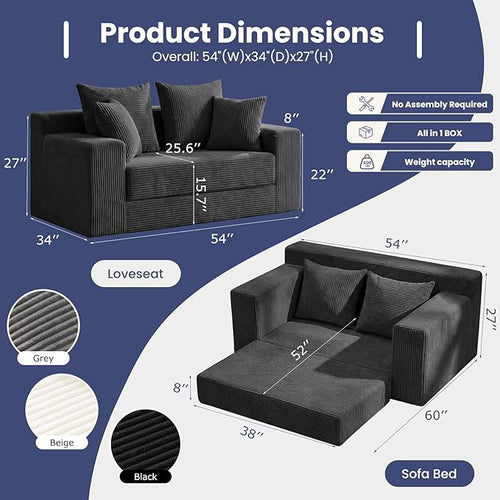 3-in-1 Convertible Sofa Bed: Boneless Loveseat Sleeper & Folding Couch Bed - Image 2