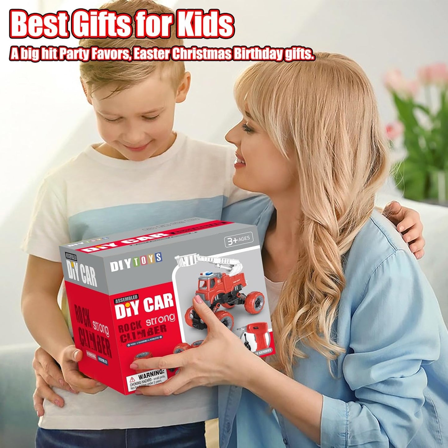 LUDILO 4PCS Fire Truck Toys for 3 4 5 Year Old Boy Birthday Gifts DIY Assembly Take Apart Firetruck with Electric Drill Stem Building Toys Xmas Bday Gifts 3 4 5 6 Year Old Boys Girls Kids Toddler Toys
