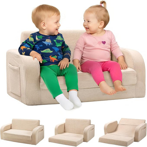 3-in-1 Extra Wide Convertible Kids Couch, Flip Open Toddler Couch to Lounger by LittleDove