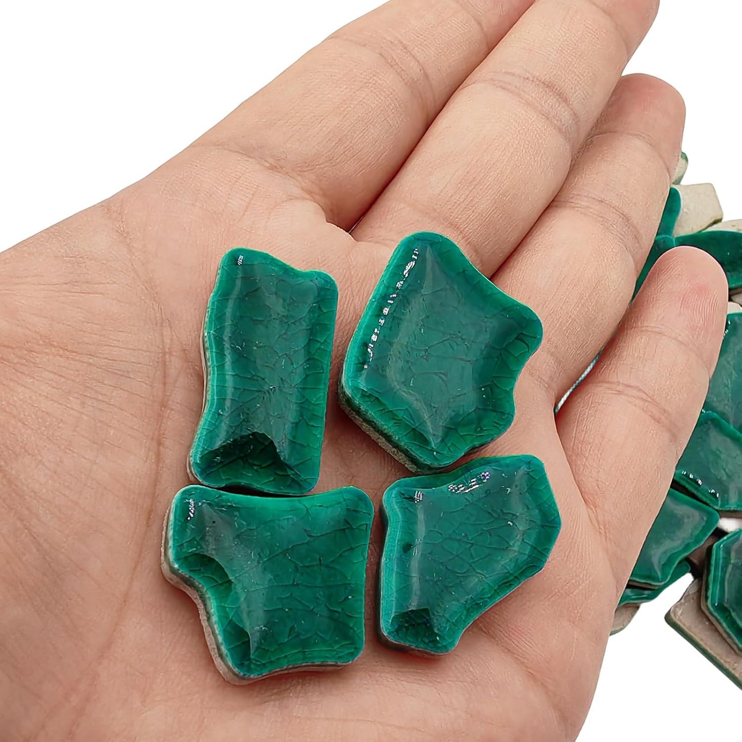 0.78"-1.57" Irregular Ceramics Mosaic Tiles,1.1LB Mosaic Pieces Stones for Home Decoration DIY Craft Plates Flowerpots Vases Cups Mosaic Making Supplies (Cracked Ice Green)