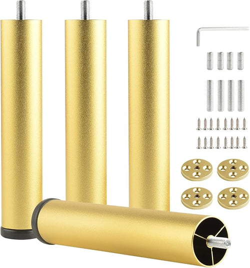 4 Pack 8 Inch Gold Furniture Legs Metal Adjustable Risers Cylinder Screw in M8 by Unknown