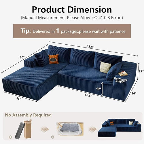 95" Cloud Sectional Couch with L-Shape Chaise, Modular Comfy Sofa Chaise Longue - Image 2