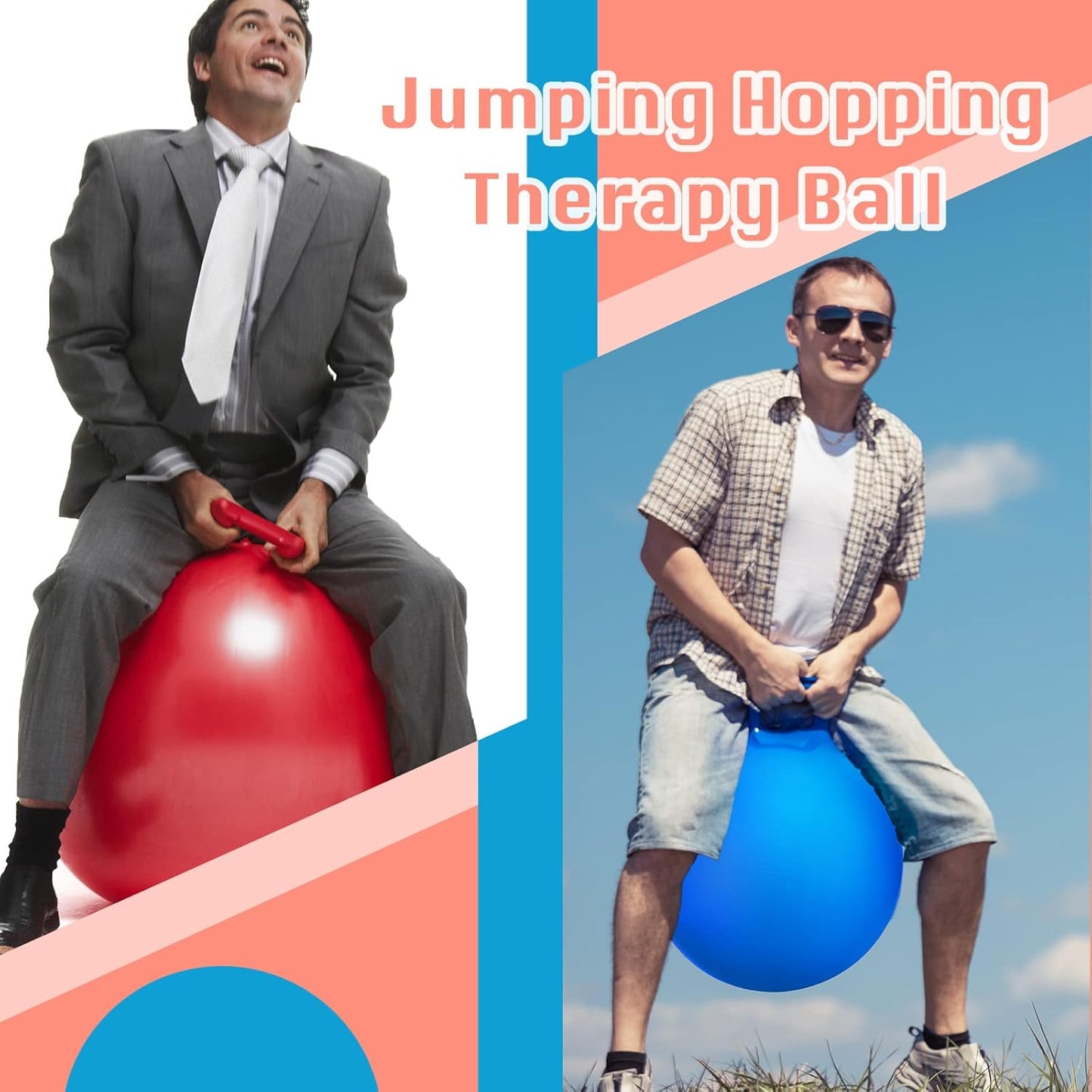 Lewtemi 3 Pcs 29 Inch Bouncing Ball with Handle, Outdoors Hopper Jumping Hopping Ball and Air Pump for Sports Exercise (Red, Blue, Green)