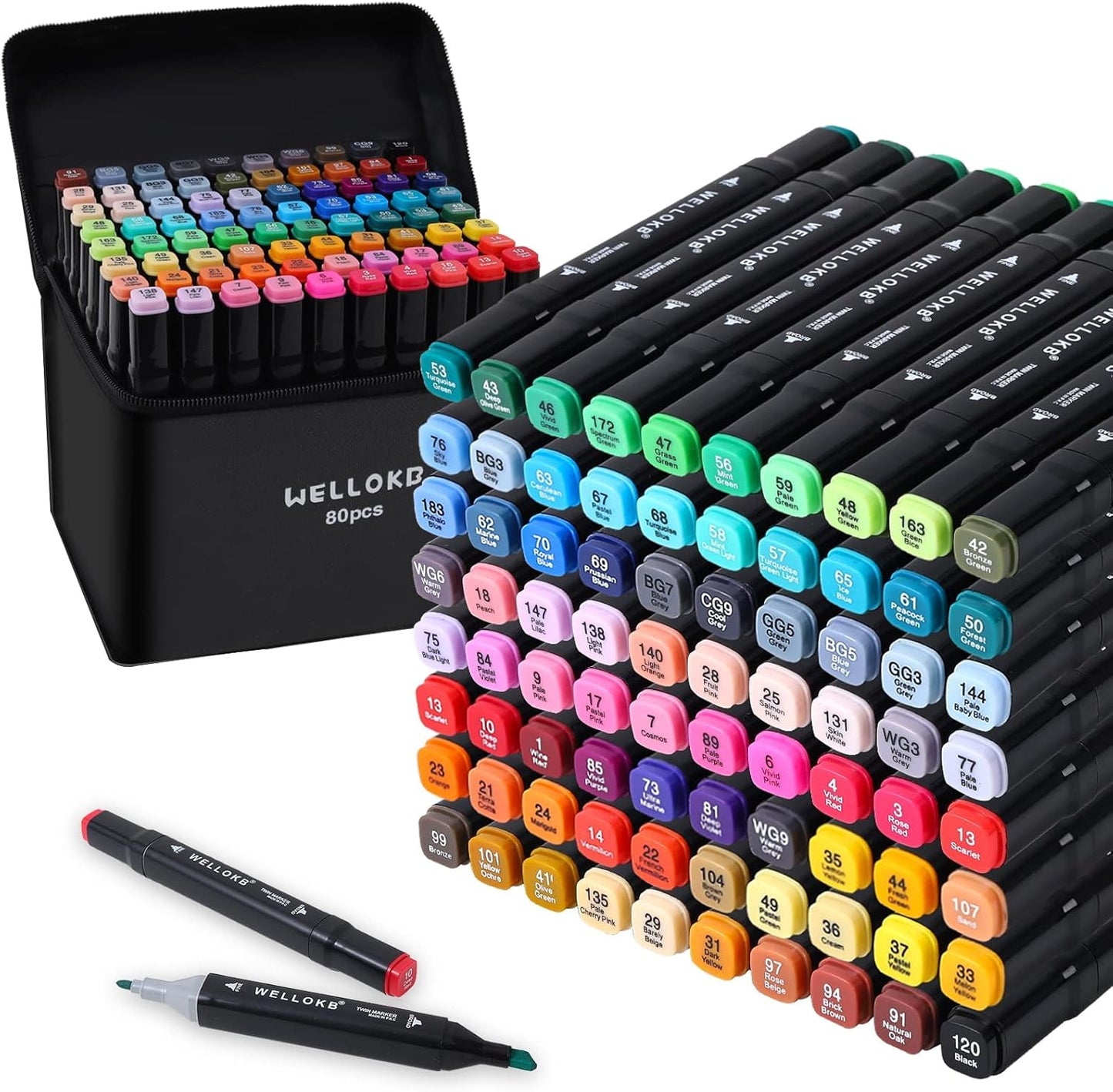 Alcohol Markers, 80 Colors Dual Brush Tip Permanent Art Markers, Coloring Marker, for Book Painting Card Making, Christmas gift for Adults Kids 8-12
