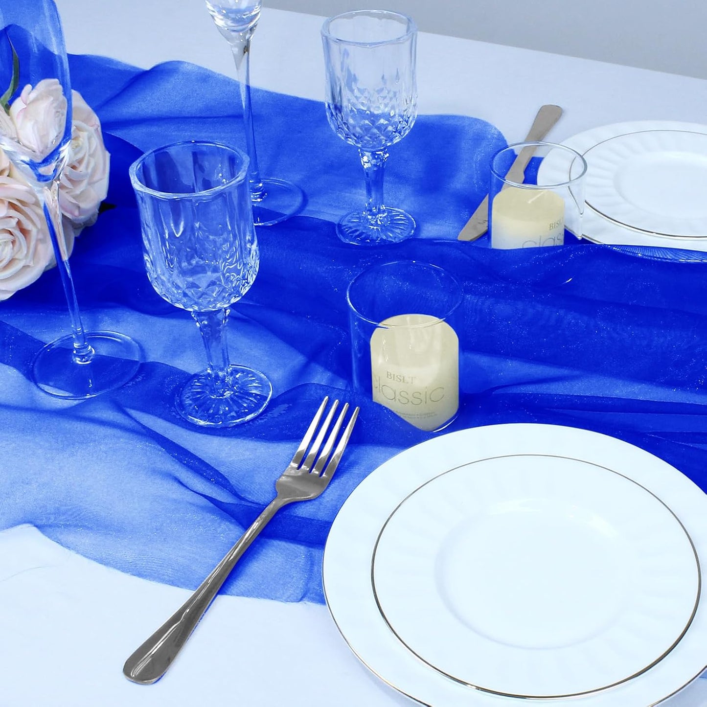 VACVELT Sheer Organza Fabric by The Yard, 60 Inch Wide Royal Blue Organza Fabric Bolt Bridal Sheer Tulle Fabric, Silk Organza Fabric Roll for Wedding Party Decorations Backdrop Curtain (2 Yards)