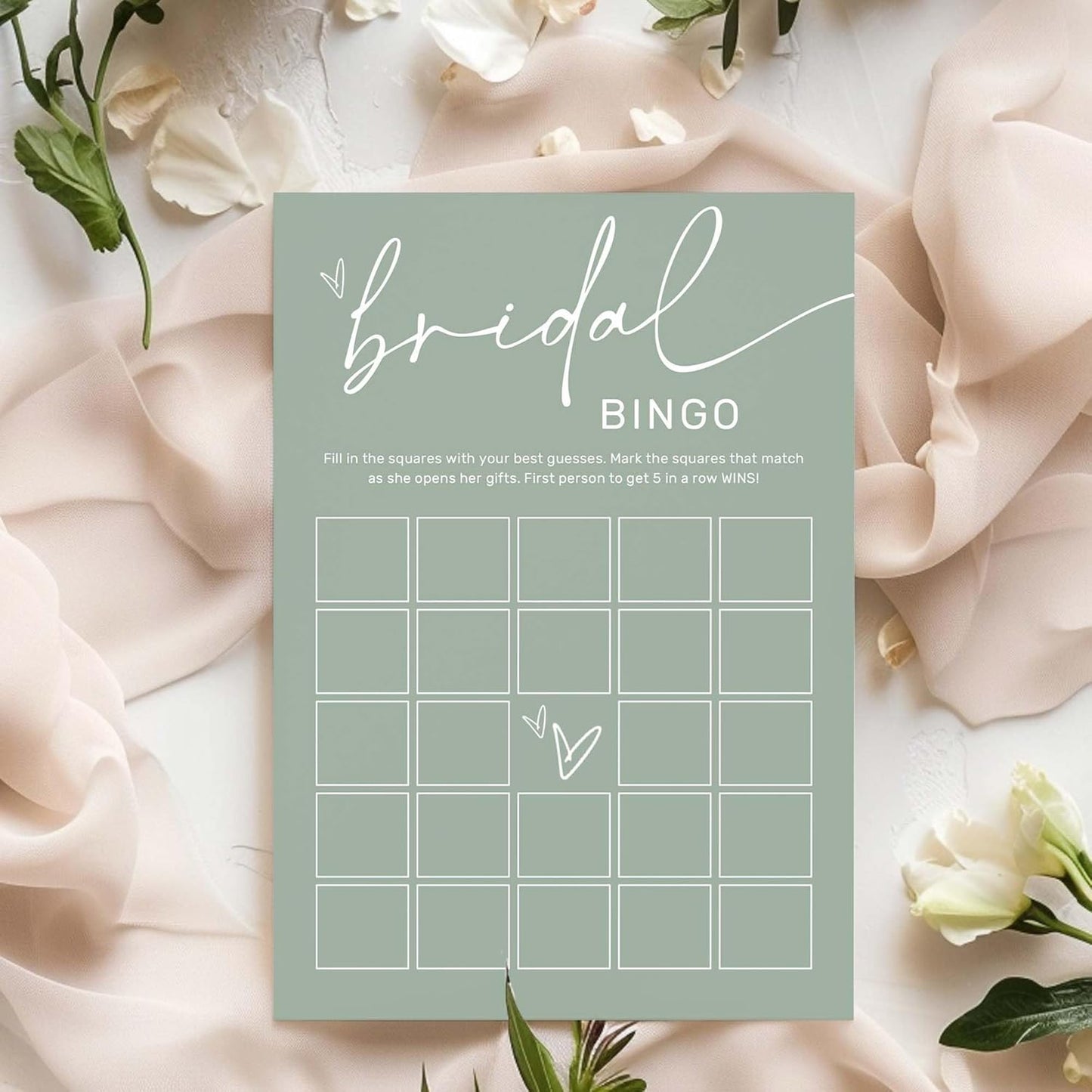 Bridal Shower Bingo, What Will The Bride to Be Receive, 25Pcs Bridal Bingo Game Cards, Engagement Party Games for Guests, Minimalist Green Wedding Party Supplies - C18