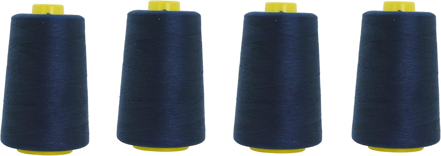 Mandala Crafts 4 Pack of Serger Threads Cones Spools - 20S/2 24000 Yards Polyester Navy Blue Threads for Sergers Machine and Overlock Quilting Sewing Machine