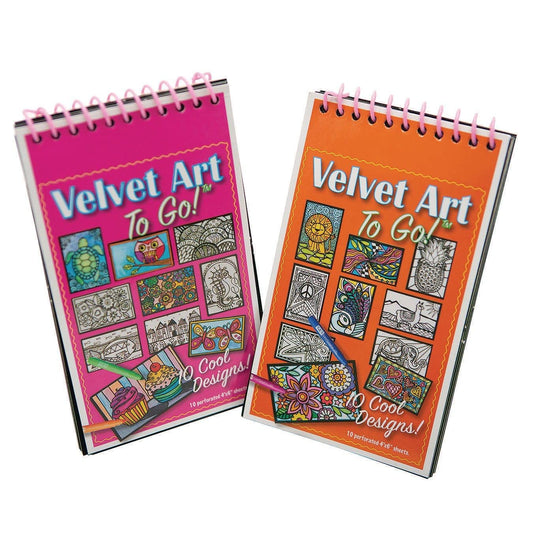 S&S Worldwide Velvet Art To Go! 2 Spiral Bound Coloring Books w/Perforated Cardstock Pages, Fuzzy, Felt, Great for Travel: Planes, Cars, Backpacks, 20 Different Projects Total, Kids & Adults, 4"x6".