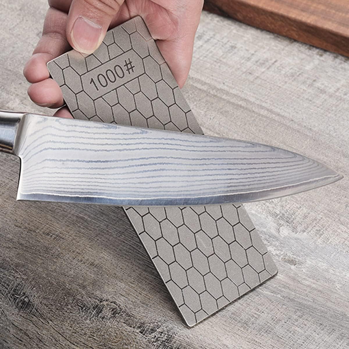 Diamond Sharpening Stone, Knife Sharpener Stone Whetstone Honeycomb Surface Plate with Non-slip Base for Pocket Knives Scissors (320/400/600/1000/1500/2000/3000 Grit，with Angle Guide and Leather)