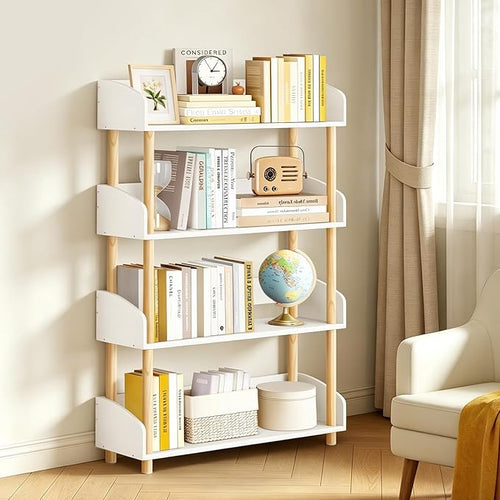 4-Tier Wooden Bookshelf, Modern Open Bookcase by OUTONLIFE