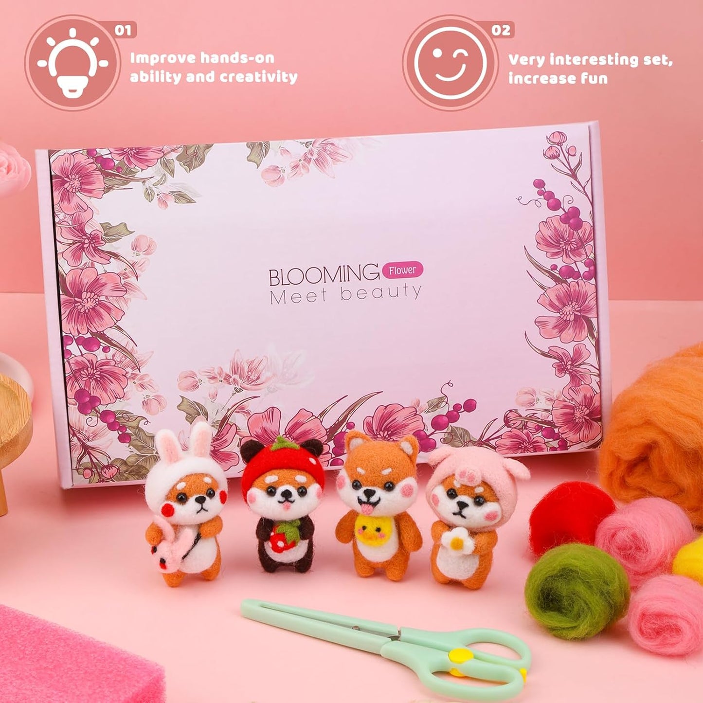 UOOU Needle Felting Kit for Beginners, Wool Felting Kit with 6 Pcs Colorful Needle Felting Needles and Instructions, Wool Felting Supplies for Adults