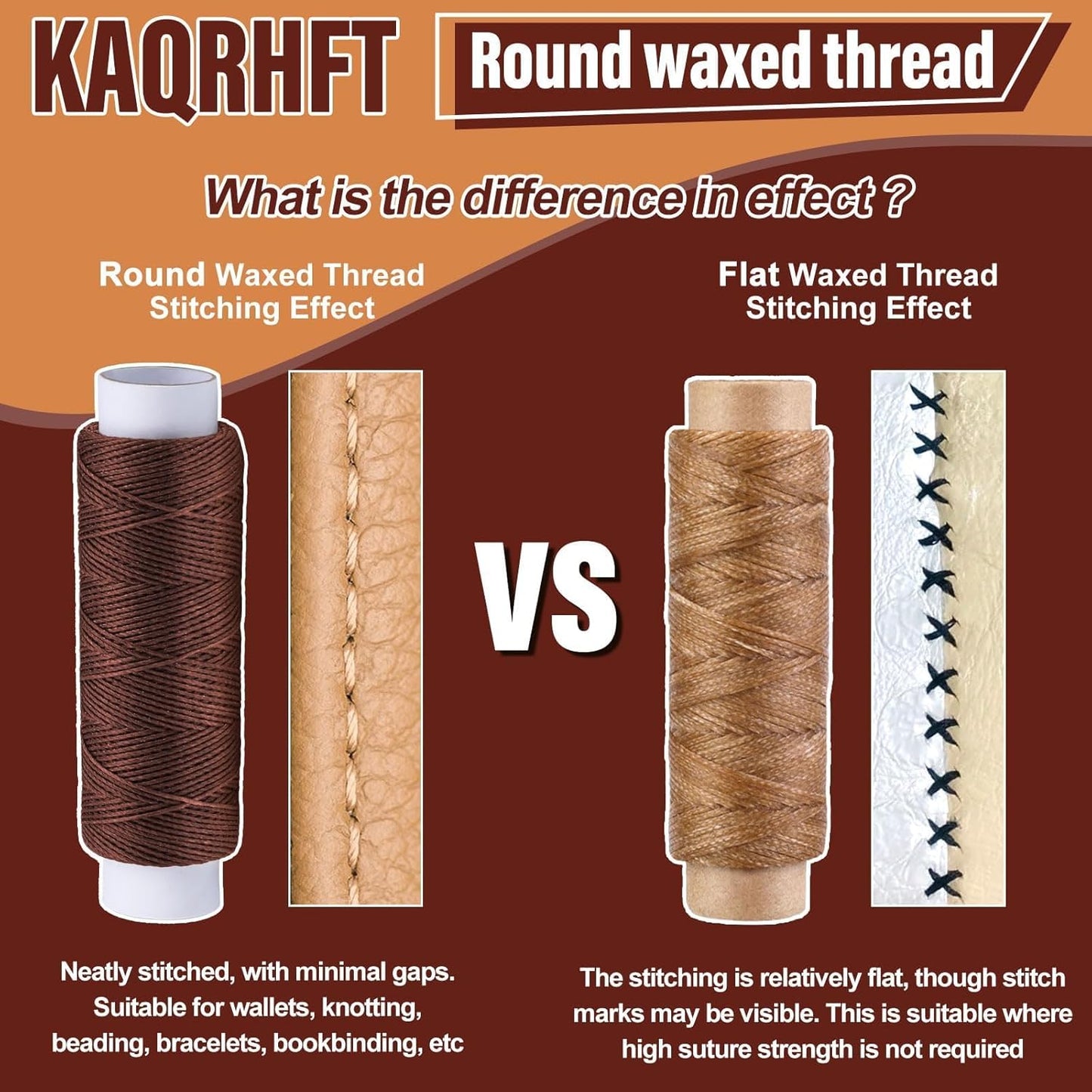 0.55 mm 54 Yards Leather Thread for Sewing, Round Waxed Thread for Stitching, Bookbinding, Bracelet, Braiding (Dark Khaki)