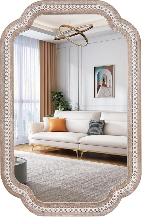 36x24 Inch Boho Wooden Scalloped Mirror by DecointoWallDecor