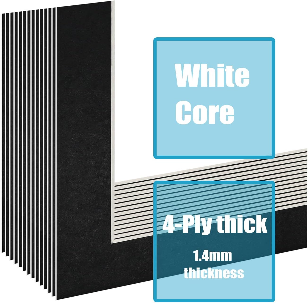 Egofine 8x10 Black Picture Mats Pack of 14, Frame Mattes for 5x7 Pictures, Acid Free, 1.2mm Thickness, with Core Bevel Cut