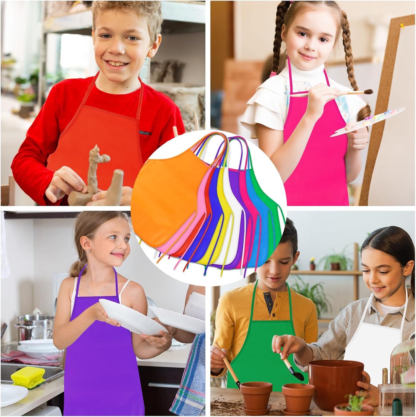 PLULON 40 Pcs Kids Apron Painting Aprons, Kids Aprons for Painting Art Apron Smocks Bulk for Art Activity Craft Home Kitchen Classroom Party Supplies