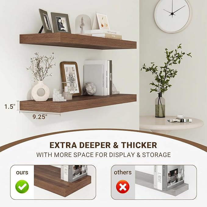 Acovy 40 Inch Floating Shelves, 3D Textured Wood Grain, Wooden Shelves - Image 5