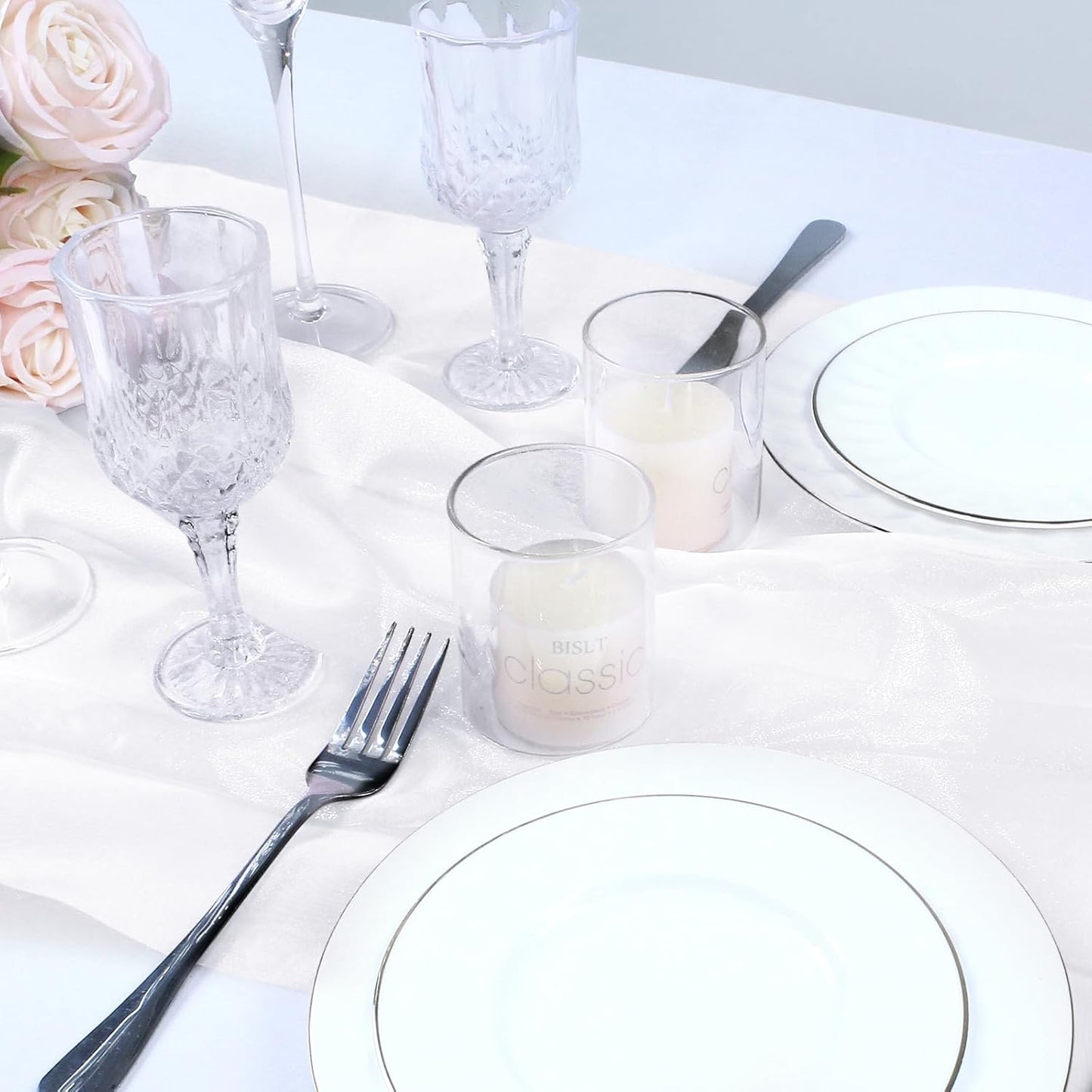 VACVELT Sheer Organza Fabric by The Yard, 60 Inch Wide White Organza Fabric Bolt Bridal Sheer Tulle Fabric, Silk Organza Fabric Roll for Wedding Party Decorations Backdrop Curtain (2 Yards)