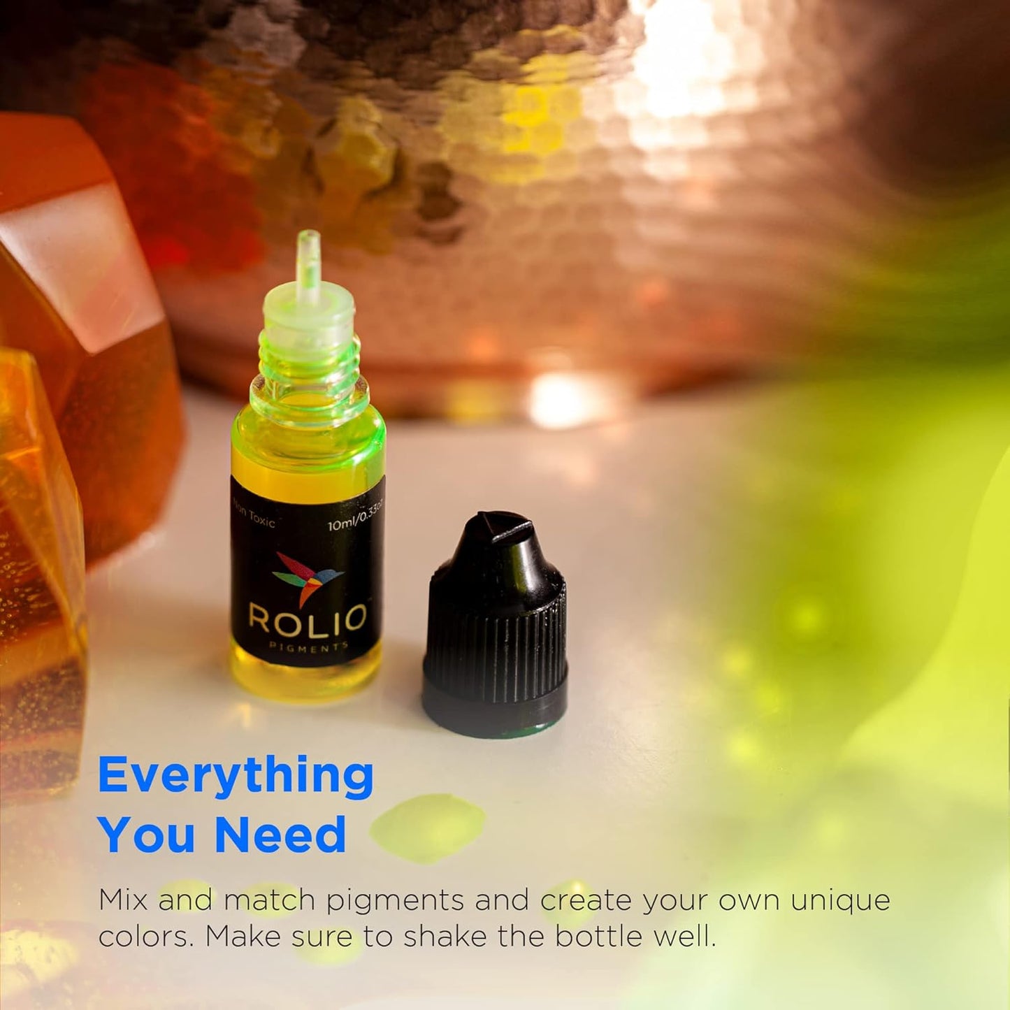 Rolio Pigments Resin Liquid Pigment Transparent Colors - 24 Vibrant Colors for Epoxy Resin, 3D Printer, Jewelry Making, Paint, Art Works, DIY Crafts - 0.33 oz/10 ml Each