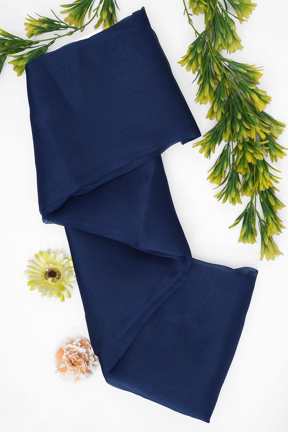 Organza Fabric 5 Yard Bridal Solid Sheer Organza Fabric Bolt for Wedding Dress, Fashion, Crafts, Decorations Silky Shiny Organza 44" - (5 Yard, Navy Blue)