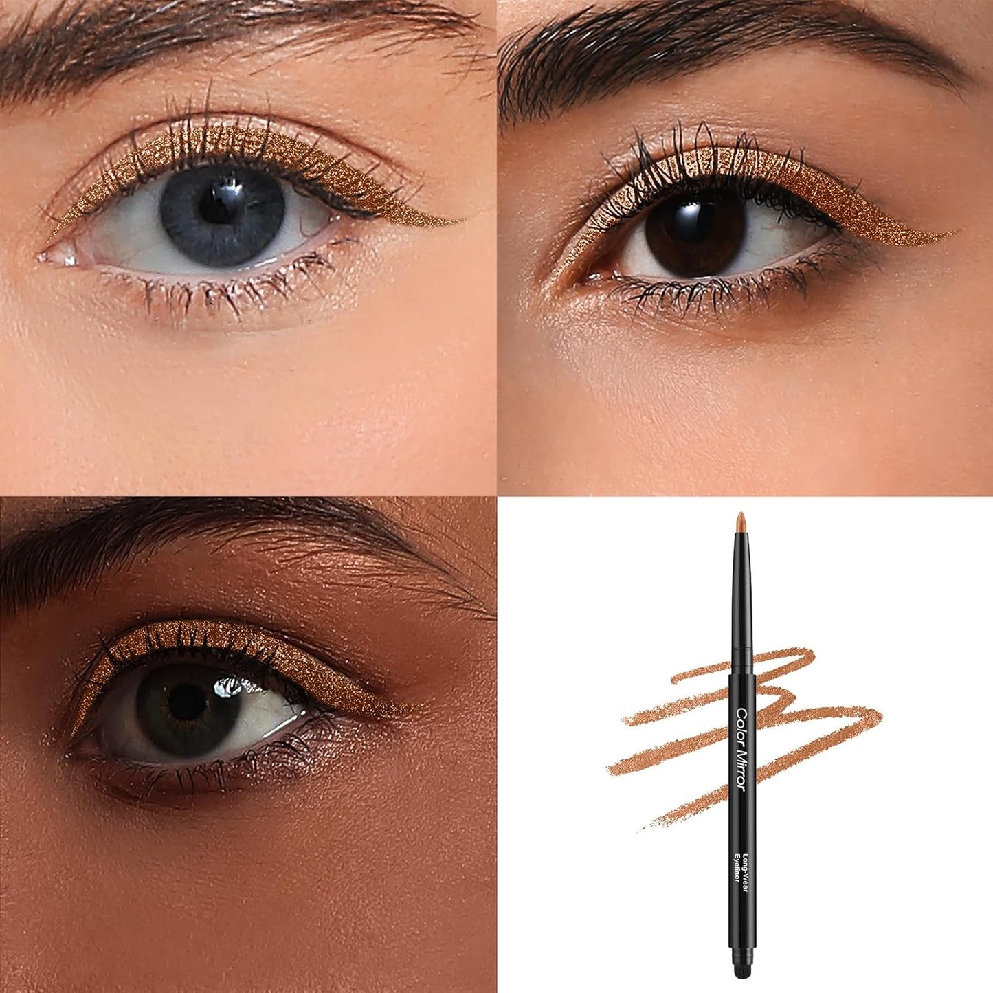 Smudge Proof Eyeliner, Waterproof Retractable Eye liner with Brush, Matte and Shimmer Eyeliner Pencil, Creamy Texture, Long lasting & Smooth(39 Rose Gold Shimmer)