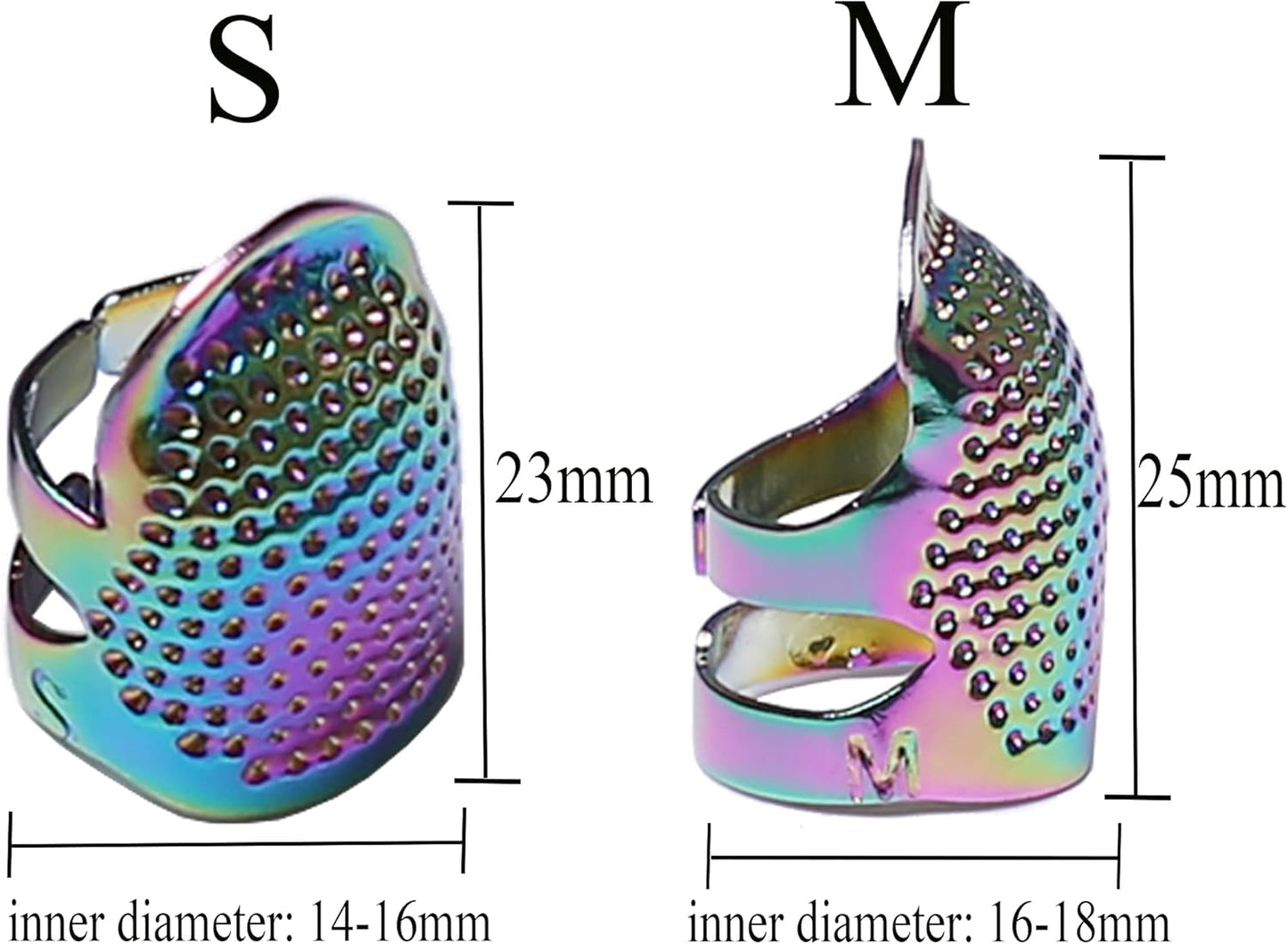 J.CARP 4Pcs Sewing Thimble, Metal Dazzle Color Sewing Thimble Finger Protector, Adjustable Finger Shield Ring Fingertip Thimble Sewing Quilting Craft, Accessories DIY Sewing Tools (2 Sizes, S/M)