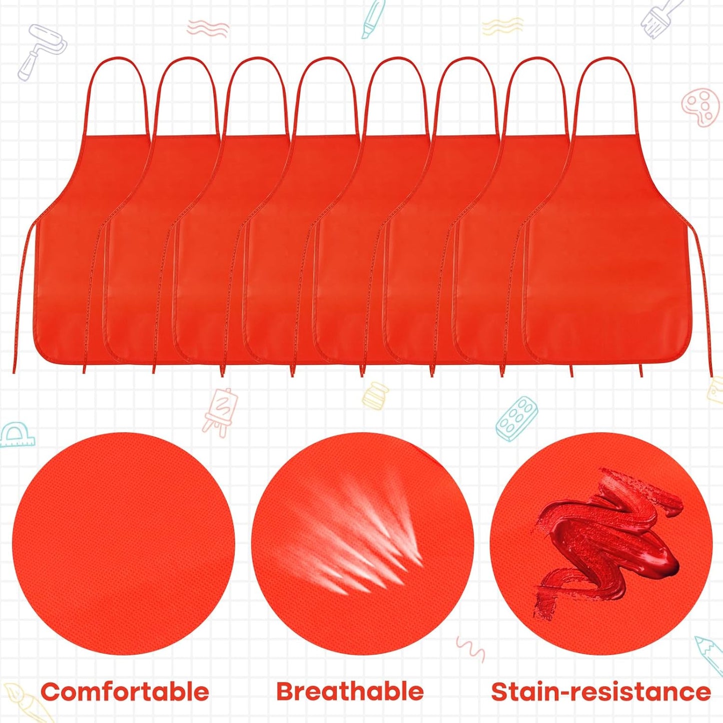 PLULON 15 Pcs Kids Apron Painting Aprons, Kids Aprons for Painting Red Apron Art Apron Smocks Bulk for Art Activity Craft Home Kitchen Classroom Party Supplies