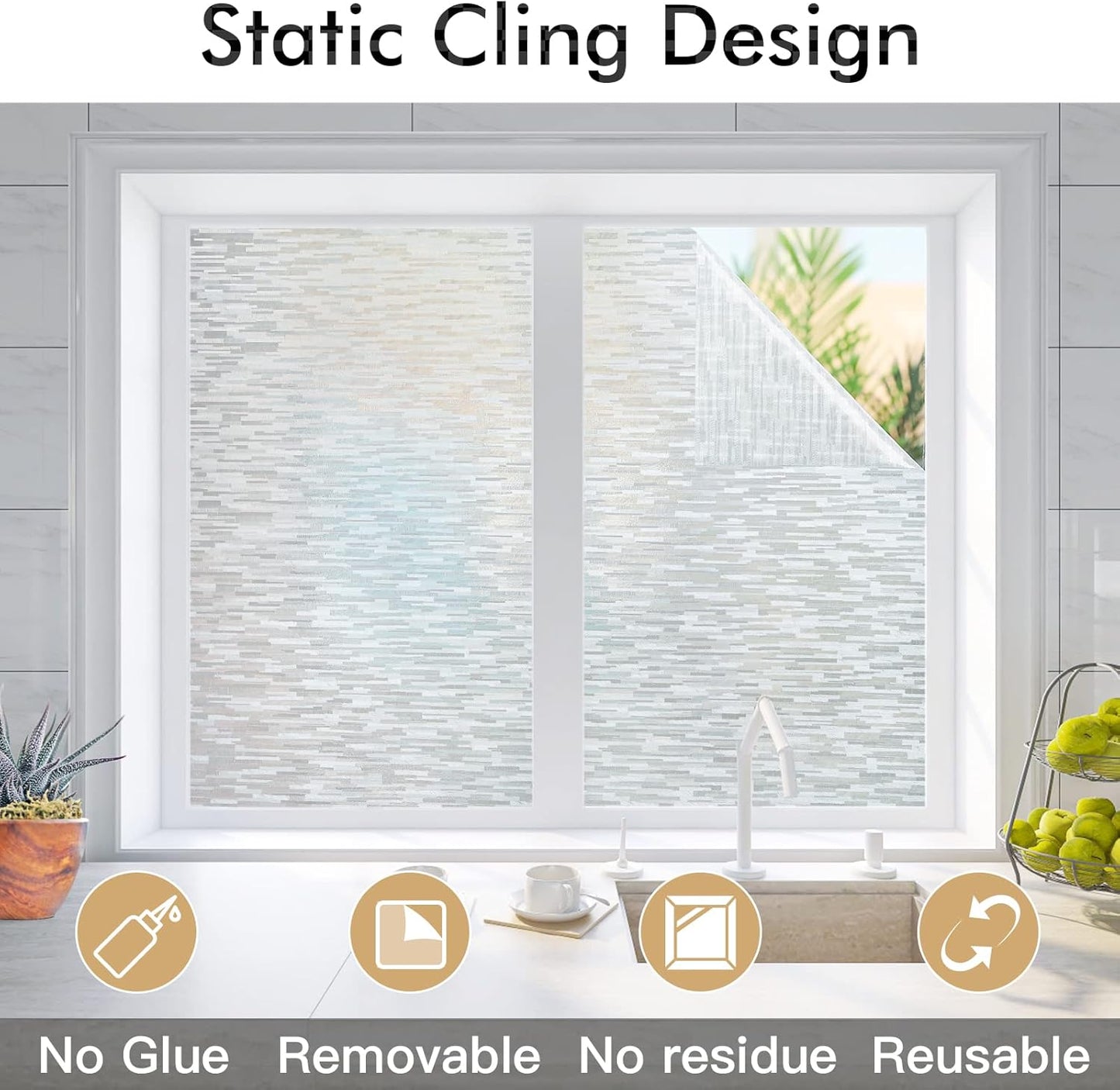 Haton Window Privacy Film, Frosted Glass Static Cling Sun Heat Blocking Window Clings, Frosting Opaque Coverings, Vinyl Removable Stickers Tint for Home Door Office, Non Adhesive 17.5" x 78.7"