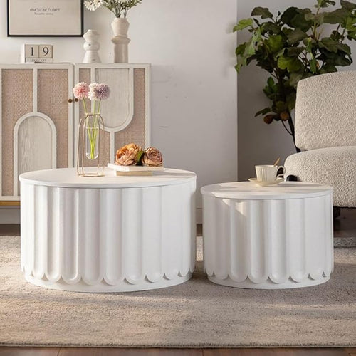 46.46'' White Round Coffee Table Set of 2 by JJKFurniture-kevinplus