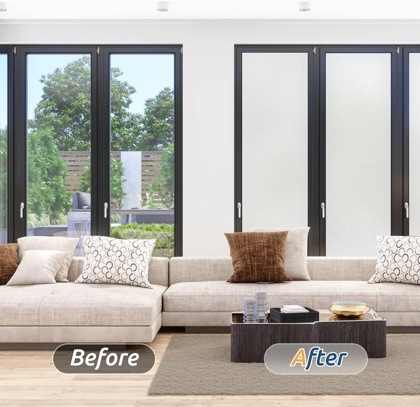 rabbitgoo Window Privacy Film, Frosted Glass Window Clings, Static Cling UV Heat Blocking Door Stickers for Home Bathroom, Removable Indoor Decal Coverings Day and Night, Pure, 23.6 x 78.7 Inches