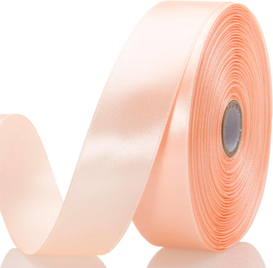 1 Inch Peach Solid Satin Ribbon, 50 Yards Craft Fabric Ribbon for Gift Wrapping Floral Bouquets Wedding Party Decoration