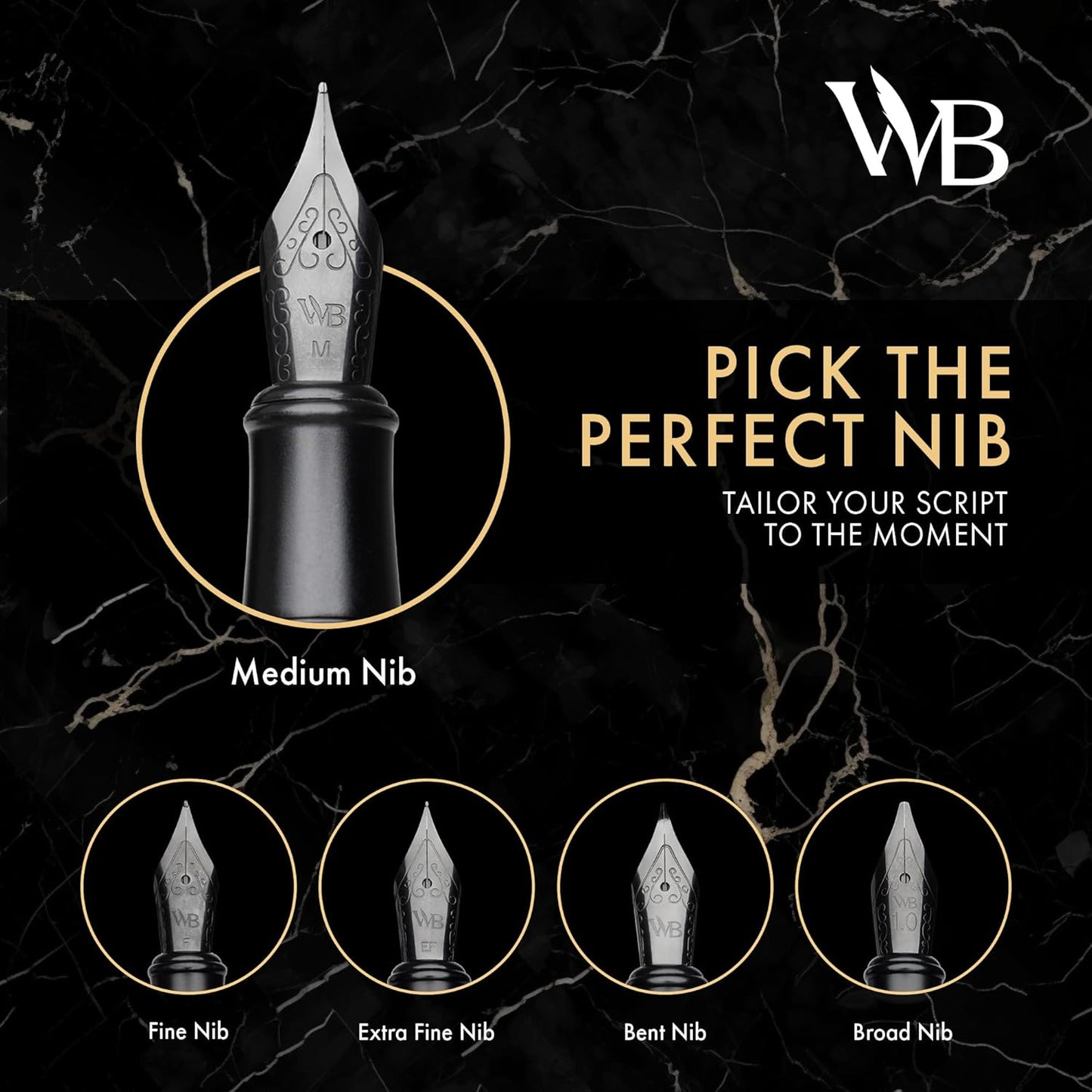 Wordsworth & Black Fountain Pen Set, Medium Nib, Includes 24 Pack Ink Cartridges, Ink Refill Converter & Gift Box, Calligraphy, [All Black], Perfect for Men & Women