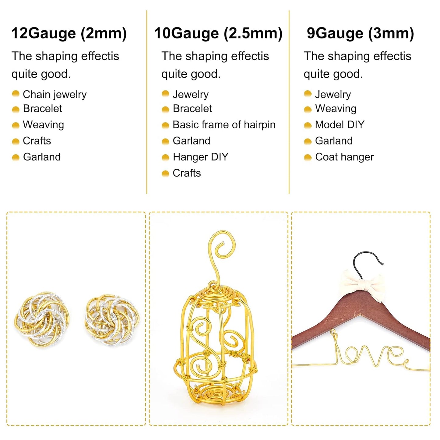 BENECREAT 9 10 12 15 17 18 20 Gauge Gold Aluminum Wire (18 Gauge,492 FT) Anodized Jewelry Craft Making Beading Floral Colored Aluminum Craft Wire for Garden, Model Making