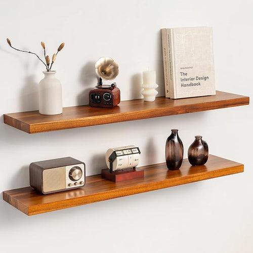 36 Inch Teak Floating Shelves Set of 2 by Unknown