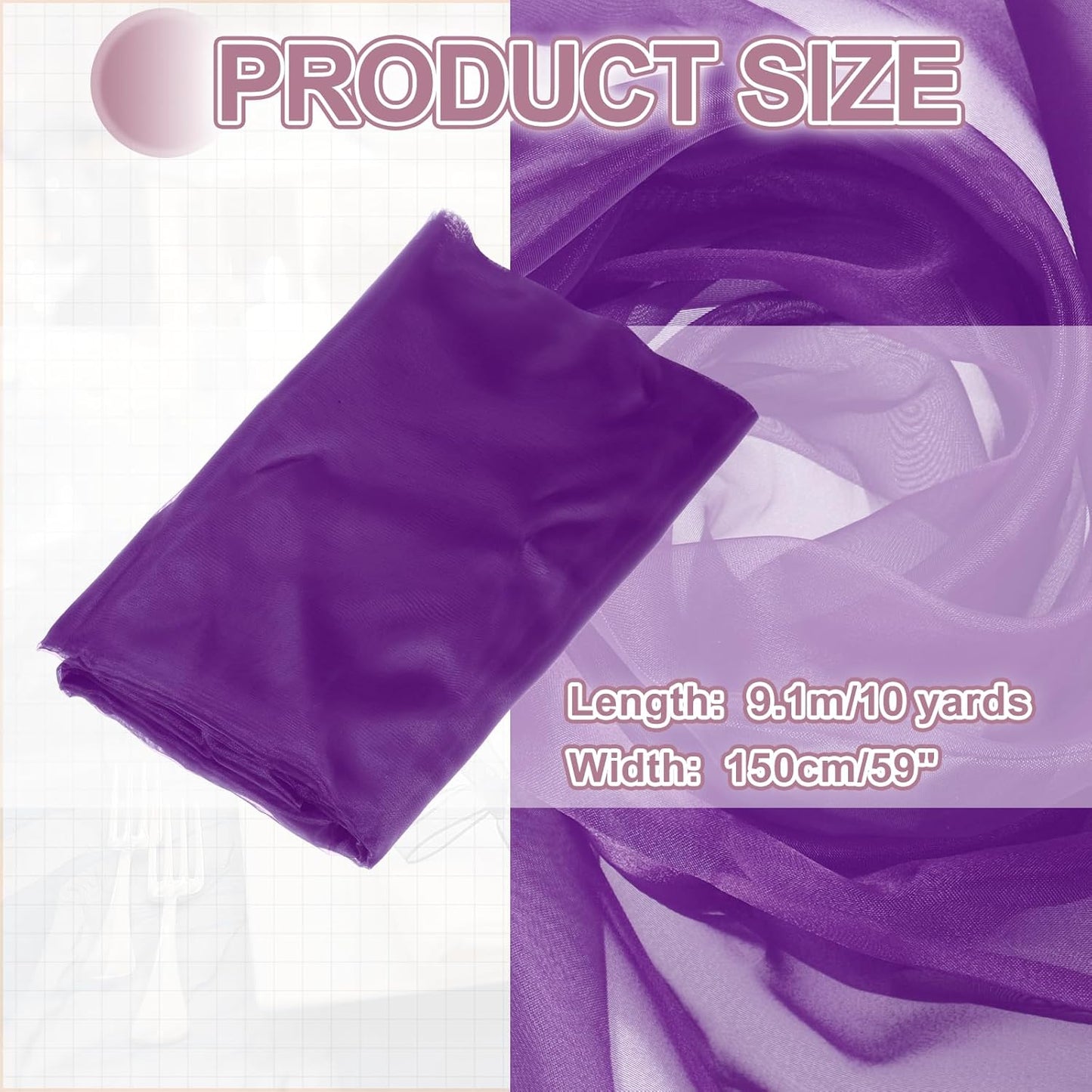 MECCANIXITY Iridescent Sheer Organza Fabric, 10 Yards x 59 Inches Solid Holographic Shiny Fabric Organza Cloth for Wedding, Curtains, Costume, Photo Background, Dark Purple