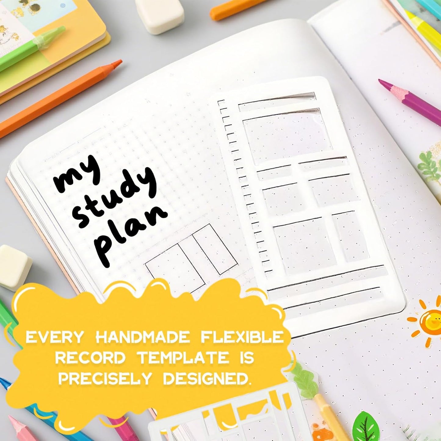 Handmade Flexible Record Template, Reusable Planner Stencils for Journaling, Calendar, Checklists, Scrapbooking & DIY Craft Supplies (C Set)