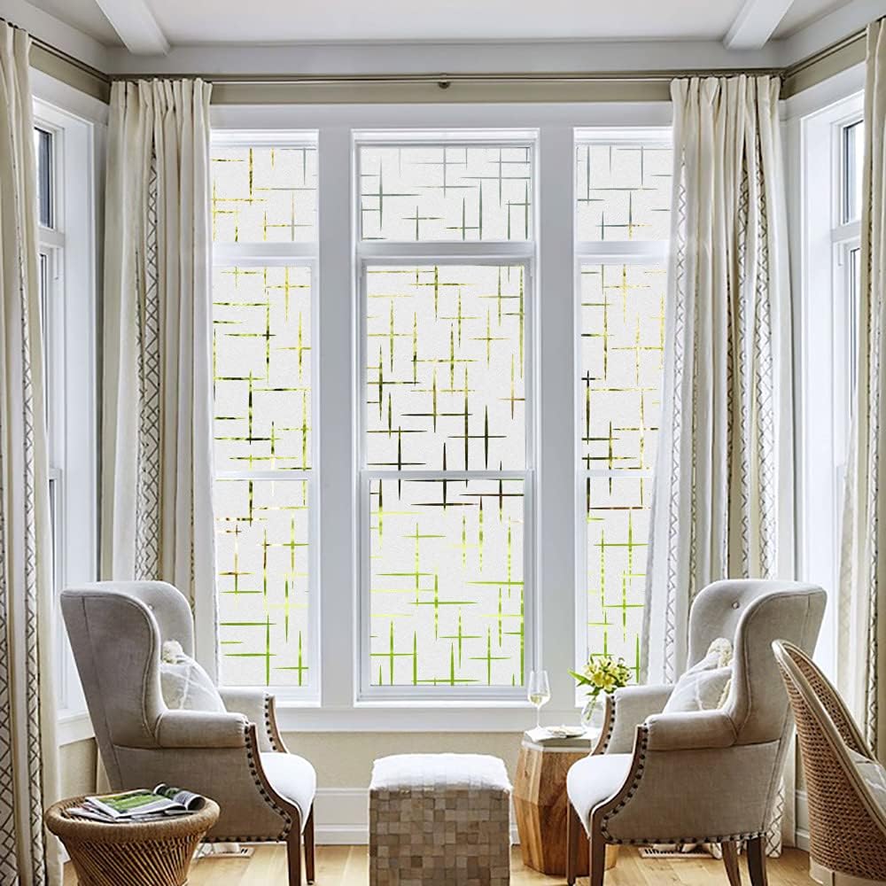 NINETREX Frosted Window Privacy Film,Window Cling Privacy Film, Decorative Glass Static Cling Non-Adhesive Vinyl Removable for Home Office Cross Pattern,17.5 x 118.1Inches