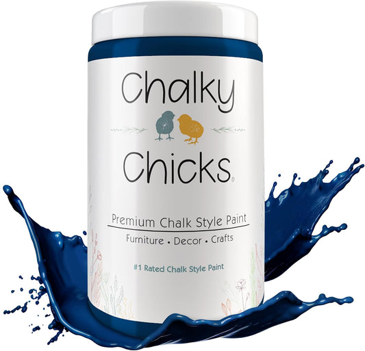 Chalky Chicks All-in-One Chalk Paint for Furniture or Cabinet - 32 Fl Oz - Matte Finish DC Blue Navy Blue for Metal, Wood Furniture Paint - No Sanding All-in-One for Home Decor & Crafts, USA Made