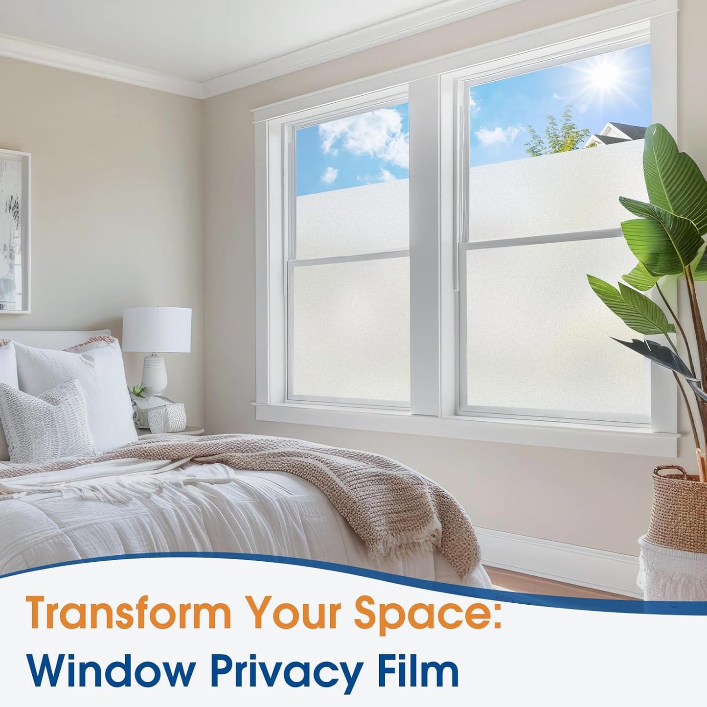 Homein Frosted Glass Window Privacy Film with Tools UV Blocking Privacy Film for Glass Windows, Static Cling No Glue Removable Reusable Anti Glare for Home Day and Night, Pure 23.6x78.7 inch