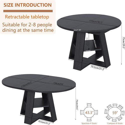 43.3in-59in Extendable Round Dining Table - Image 2