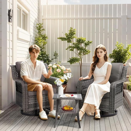 3 Pieces Patio Swivel Chairs, Wicker Patio Conversation Sets - Image 2