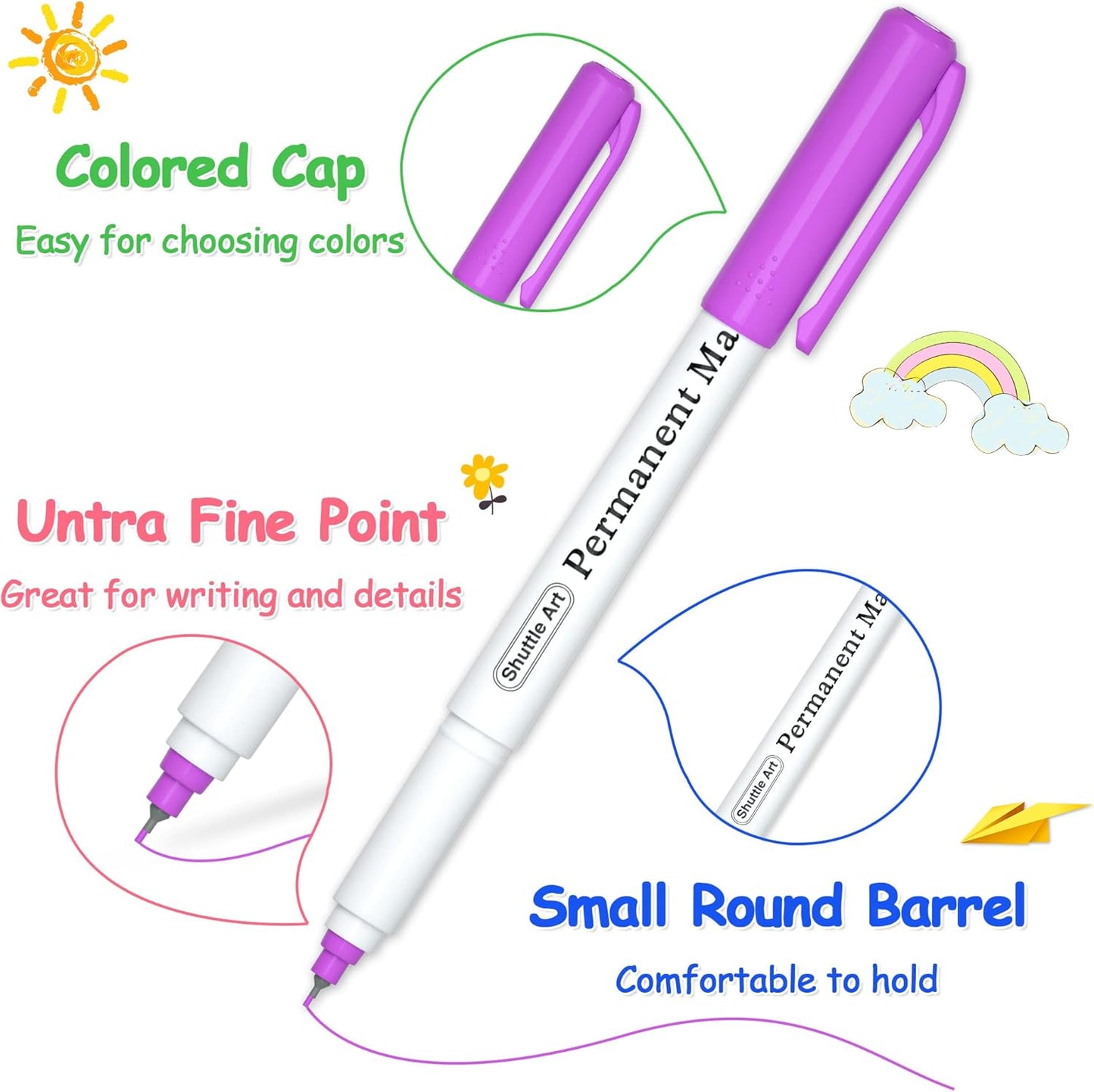 Shuttle Art Permanent Markers, 30 Assorted Colors Ultra Fine Point Permanent Marker Packed in Travel Case, Ideal Colored Markers Set for Adults Coloring Doodling on Plastic, Glass, Gift for Teens